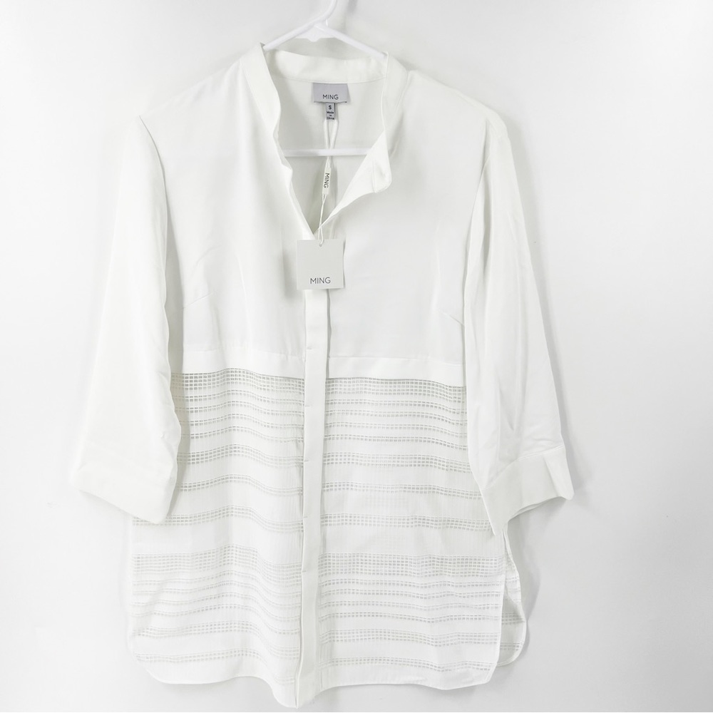 ✅NWT MING WHITE‎ LONG SLEEVE BLOUSE SIZE SMALL SEMI SHEER